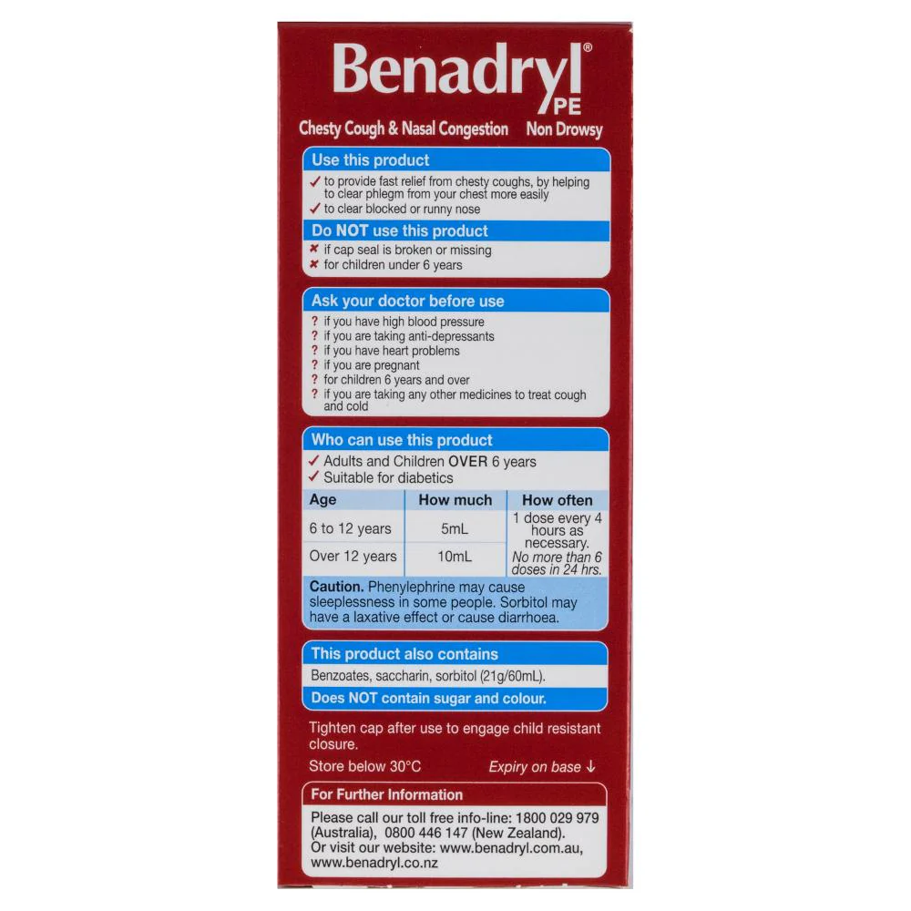 Benadryl PE Chesty Cough & Nasal Congestion Liquid 200ml - Image 3