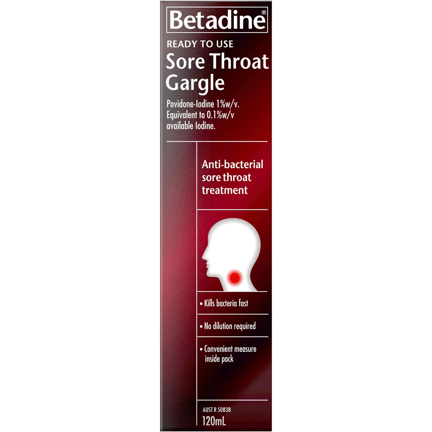 Betadine Ready To Use Sore Throat Gargle 120ml - Image 2