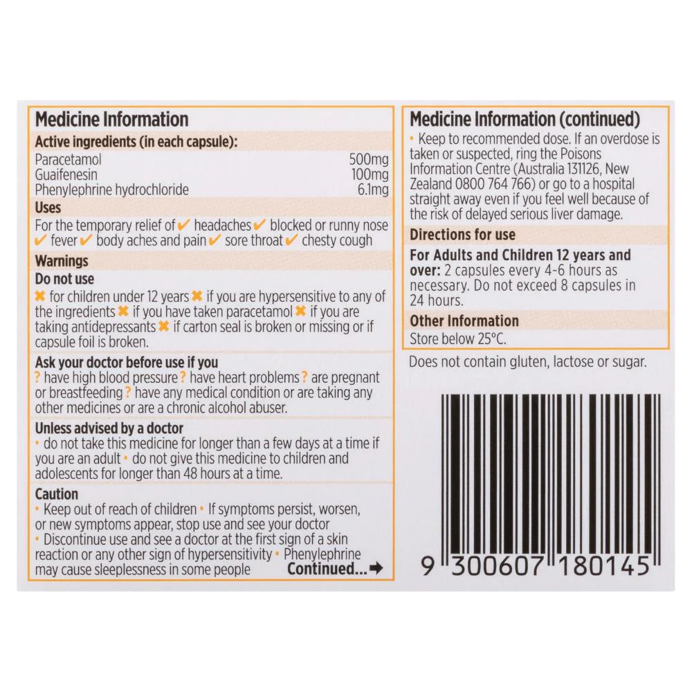 Codral Cold & Flu + Mucus Cough Capsules 16s - Image 4