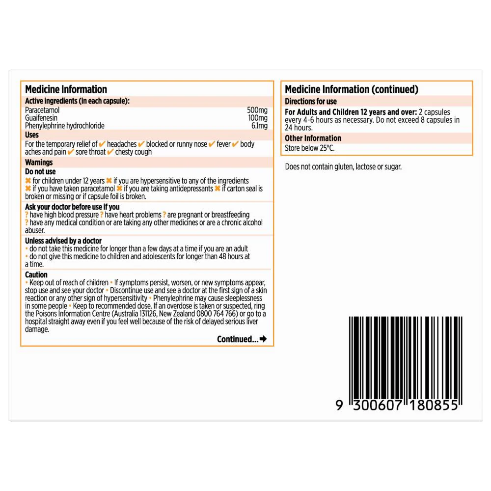 Codral Cold & Flu + Mucus Cough Capsules 48s - Image 4