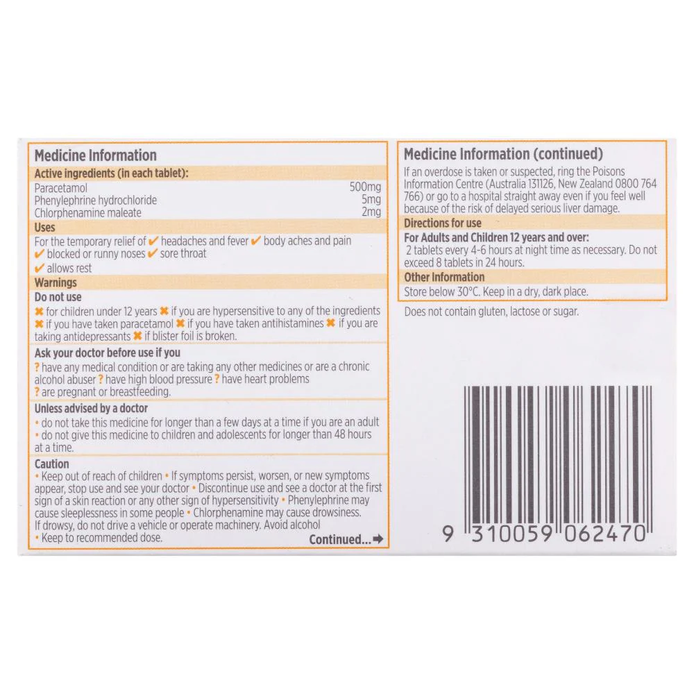 Codral Nightime Cold & Flu Tablets 24s - Image 3