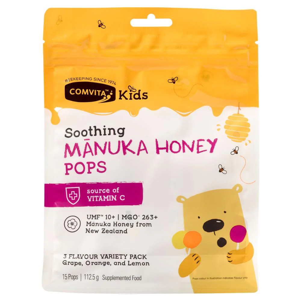 Comvita Kids UMF 10+ Manuka Honey Soothing Pops (3 flavour 15 variety pack) 15pk - Image 5