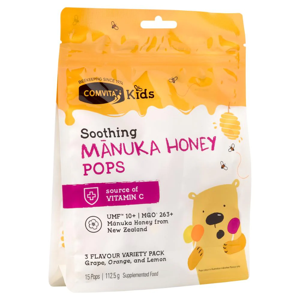Comvita Kids UMF 10+ Manuka Honey Soothing Pops (3 flavour 15 variety pack) 15pk - Image 8
