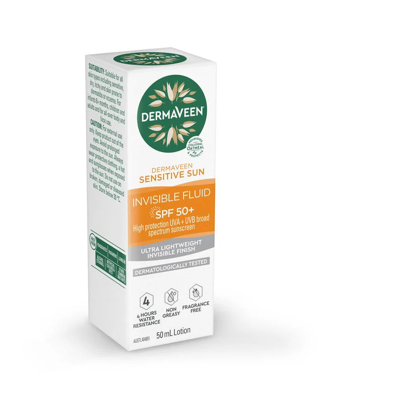 DermaVeen Sensitive Sun SPF50+ Moisturising Invisible Face Fluid 50ml - Image 3