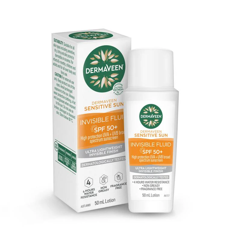 DermaVeen Sensitive Sun SPF50+ Moisturising Invisible Face Fluid 50ml - Image 4