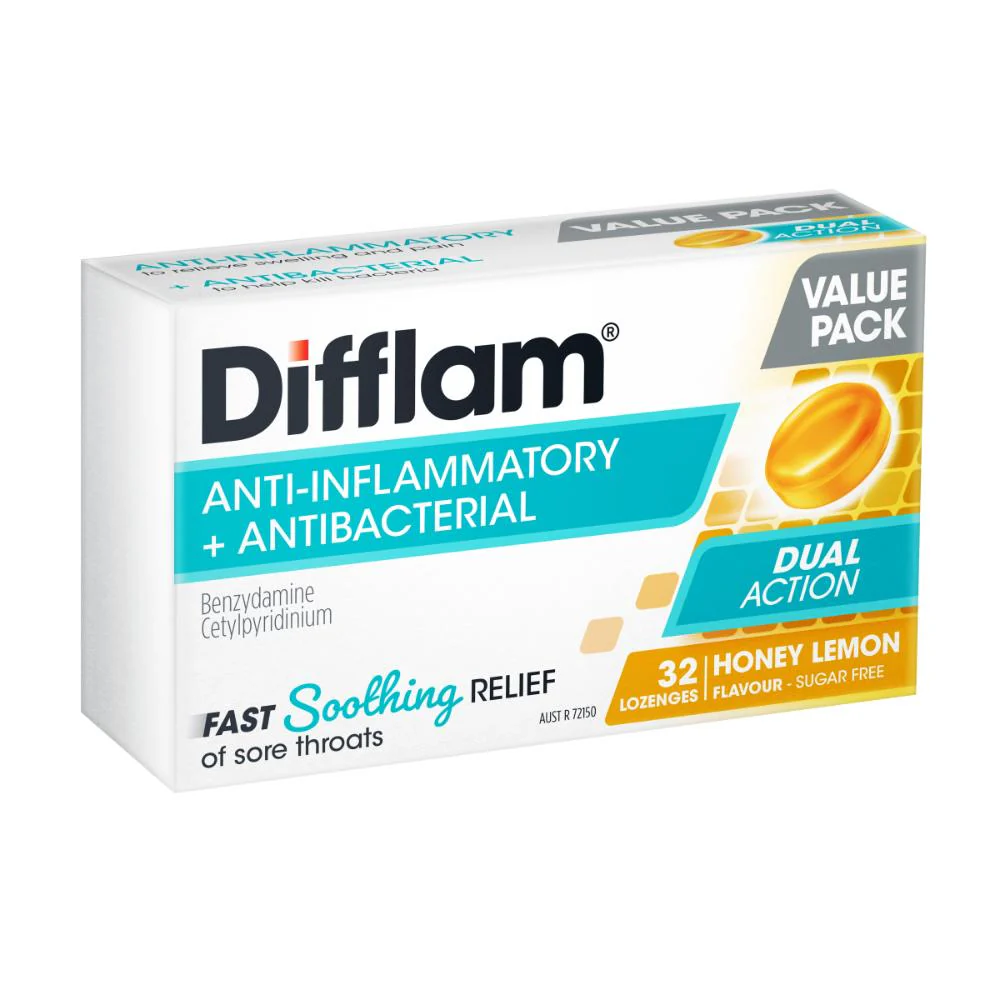Difflam Anti-Inflammatory + Antibacterial Sore Throat Dual Action Honey Lemon Lozenges 32s - Image 12