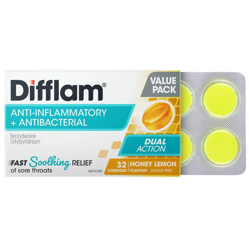 Difflam Anti-Inflammatory + Antibacterial Sore Throat Dual Action Honey Lemon Lozenges 32s - Image 5