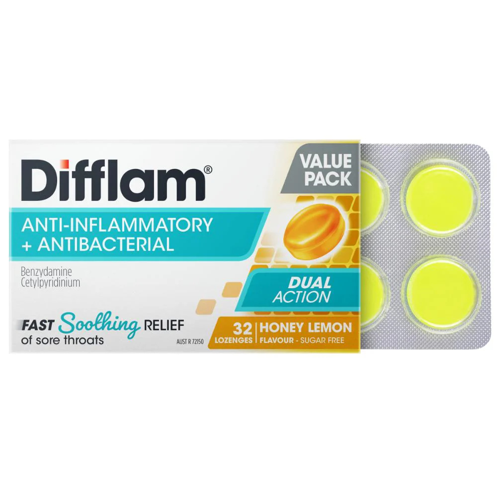 Difflam Anti-Inflammatory + Antibacterial Sore Throat Dual Action Honey Lemon Lozenges 32s - Image 9