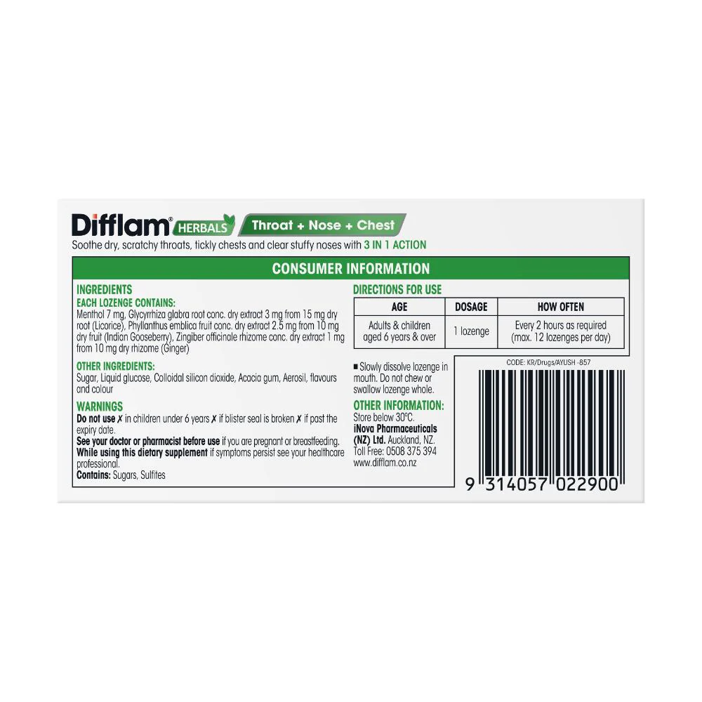 Difflam Herbals 3-In-1 Loz Hl Menthol 16s - Image 2