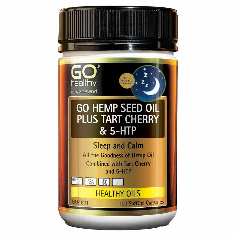GO Healthy GO Hemp Seed Oil Plus Tart Cherry & 5HTP Soft Gel Capsules 100s - Image 2
