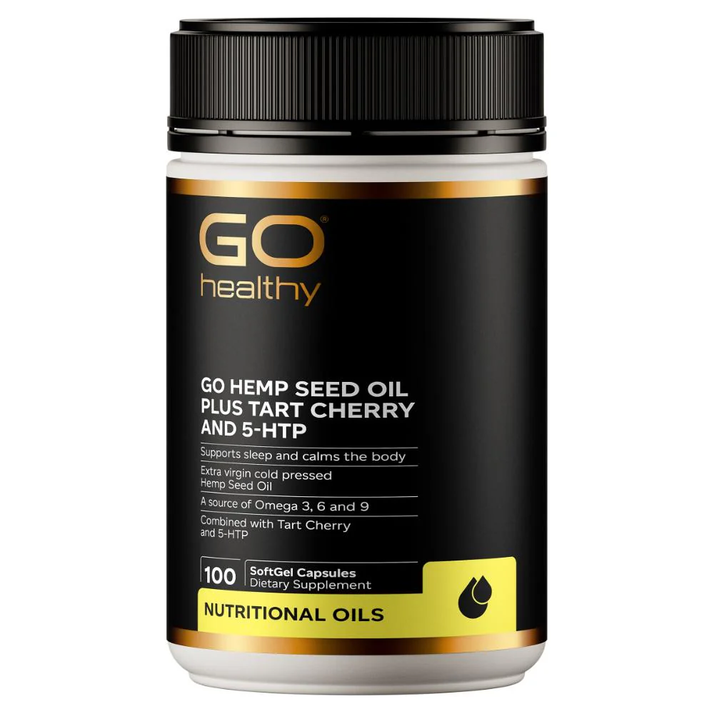 GO Healthy GO Hemp Seed Oil Plus Tart Cherry & 5HTP Soft Gel Capsules 100s - Image 3