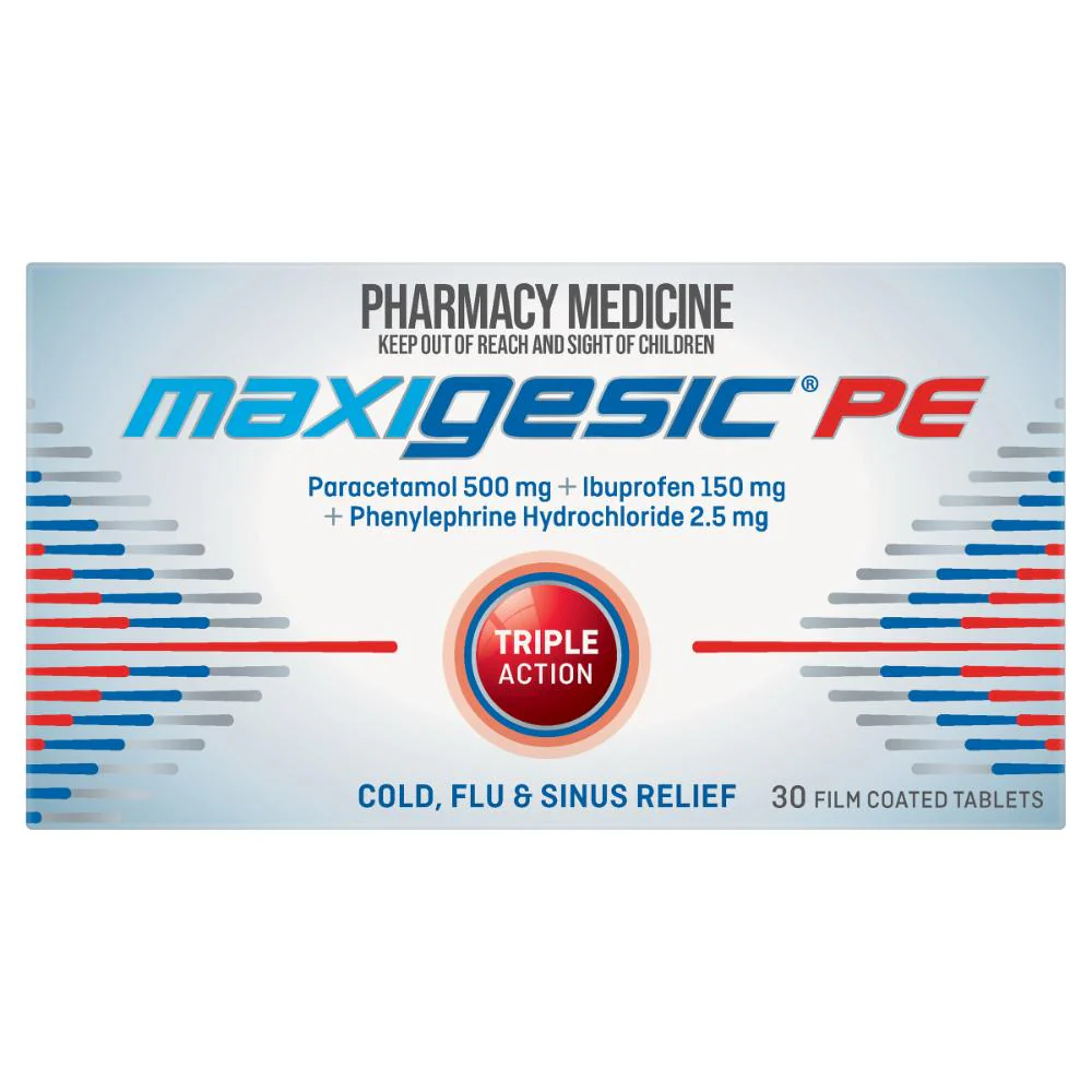 Maxigesic PE Cold Flu & Sinus Relief Tablets 30s