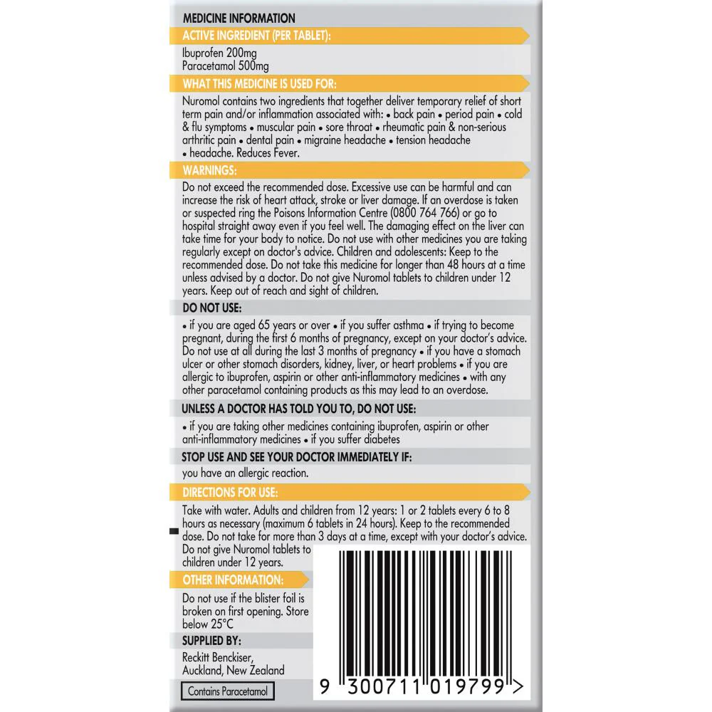 Nuromol Tablets 72s - Image 4